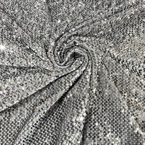 Shiny Sequins on a Stretch Velvet Fabric-Prom-Nightgown-Sold by the Yard. Silver Gray