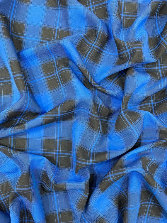 Royal Blue Black Plaid Polyester Poplin 58" Wide.