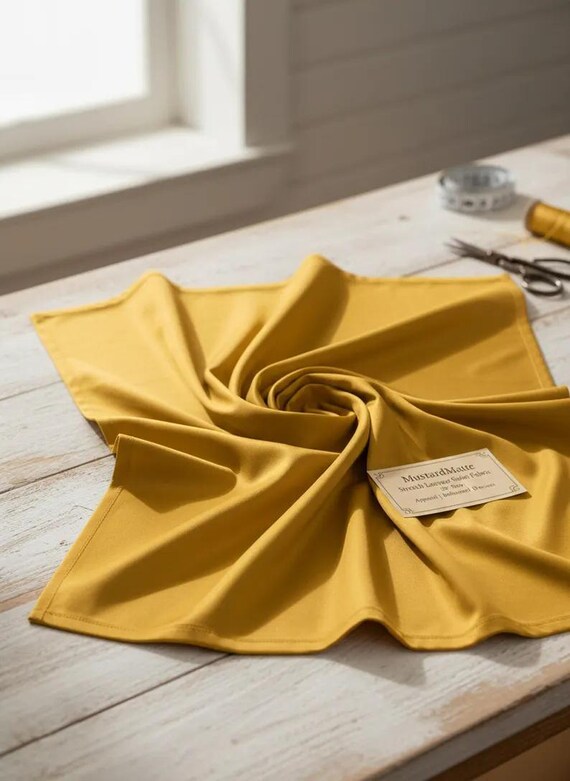 Mustard Satin Matte Stretch Lamour Fabric, 58" Wide for Apparel.
