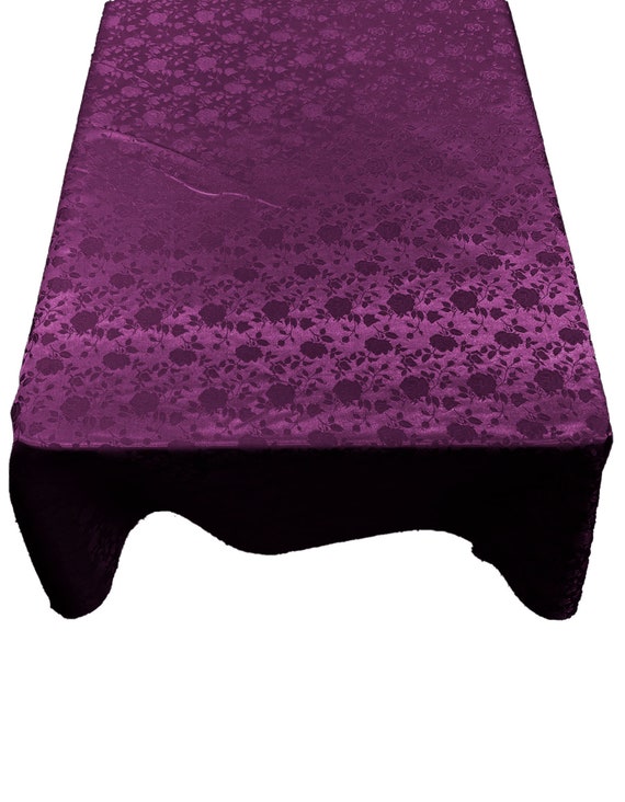 Plum Roses Jacquard Satin Rectangular Tablecloth Seamless/Party Supply