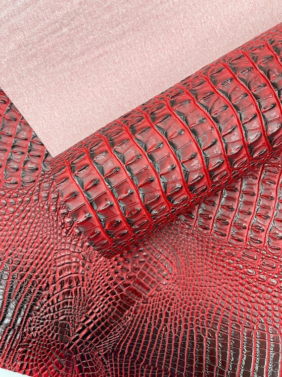 Blood Red Florida Gator 3D Embossed Vinyl Fabric / 2 Tone Crocodile Vinyl Leather 54" Wide