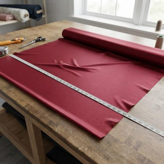 Cranberry Stretch Satin Fabric, Heavy Shiny Polyester Spandex, 58-Inch Wide Prom Material
