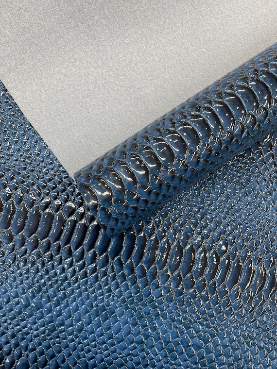 Sapphire Blue Cobra Snake Shiny Vinyl 3D Embossed Fabric / 2 Tone Cobra Snake Vinyl Leather 54" Wide