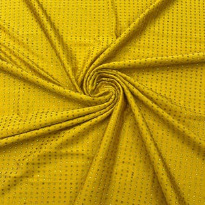 Mustard Rhinestone 4 Way Nylon Spandex Fabric By The Yard