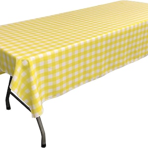 White & Light Yellow Polyester Poplin Gingham Checkered Rectangular Tablecloth.