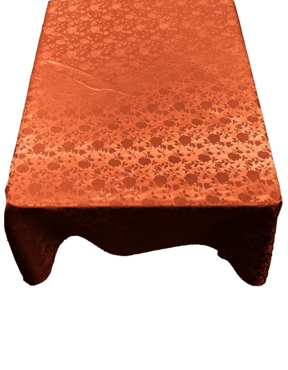 Rust Roses Jacquard Satin Rectangular Tablecloth Seamless/Party Supply