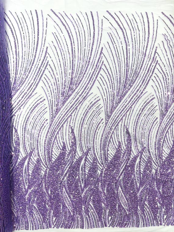 Lilac Flame Fashion Beaded Lace Fabric| Prom| Wedding| By The Yard.