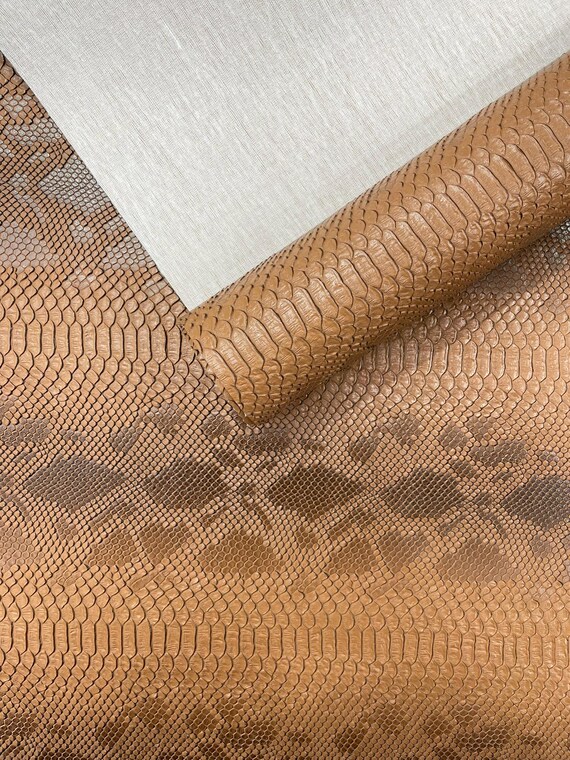 Light Brown Viper Snake Skin Texture Faux Leather Fabric| 54" Wide| Upholstery| Bags.