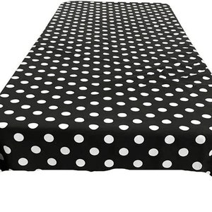 Nappe rectangulaire en poly coton à pois blanc sur noir. (Choisissez la taille ci-dessous)