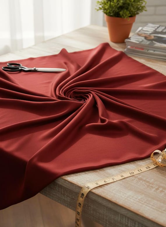 Dark Red Satin Matte Stretch Lamour Fabric, 58" Wide for Apparel.