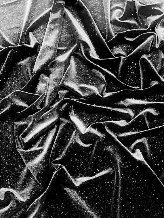 Black Glitter Stretch Velvet Fabric | 58" Wide.