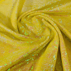 Iridescent Mermaid Fish Scales-Mini Glitz Sequins Embroider On a 2 Way Stretch Mesh Fabric-Sold By The Yard- Yellow