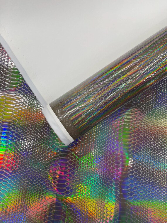 Steel Lead Snake Vinyl Fabric Upholstery Crafting Accessories Applications Snake Iridescent/Snake Viper Holographic Embossed PVC.