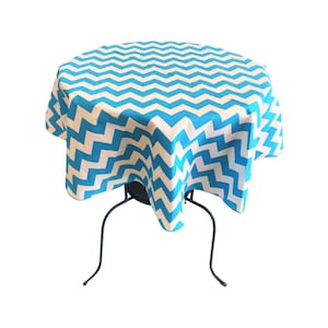 Round Poly Cotton Print Tablecloth, Chevron Turquoise. ( Choose Size Below )