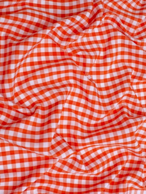 Orange Gingham 1/4" Checkered Poly Cotton 58" Wide Fabric- Sold by the yard