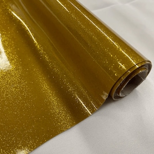 53/54&quot; Wide Shiny Sparkle Glitter Vinyl, Faux Leather PVC-Upholstery Craft Fabric Sold by The Yard. Gold