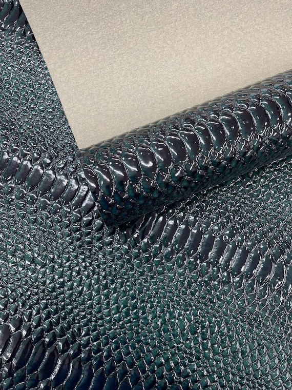 Samurai Green Cobra Snake Shiny Vinyl 3D Embossed Fabric / 2 Tone Cobra Snake Vinyl Leather 54" Wide