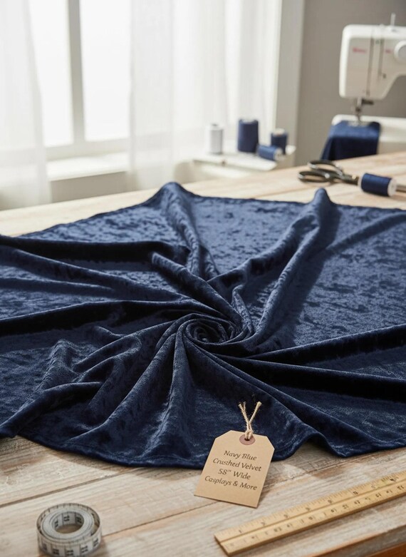 Navy Blue Crushed Velvet Fabric, 58 Inches Wide for Costumes and Apparel
