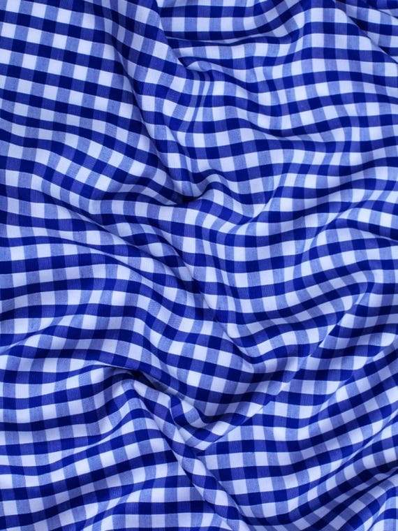 Royal Blue Gingham 1/4" Checkered Poly Cotton 58" Wide Fabric- Sold by the yard