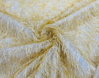 Gold Shaggy Faux Ostrich Feather Fringe Fabric - By The Yard