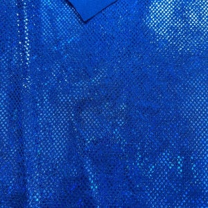 Shattered Glass Foil Iridescent Hologram Dancewear 4 Way Stretch Spandex Nylon Tricot Fabric by the yard. Royal Blue
