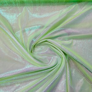 Crush Iridescent Shimmer Organza Fabric 45” Wide, Sells by The Yard. Neon Green