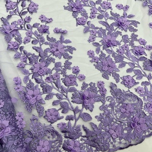 3D floral design embroider with pearls in a mesh lace-sold by the yard. Pink
