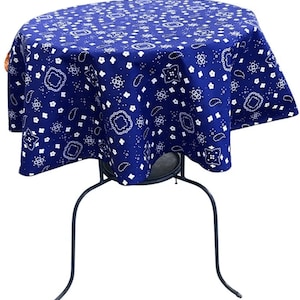 Round Print Poly Cotton Tablecloth Bandanna  (Royal Blue , Choose Size Below)
