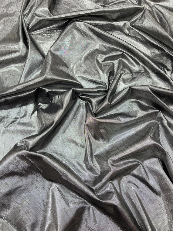 Black Metallic Polyester Dupioni Faux Silk Fabric | 55" Wide Wedding, Home Décor.