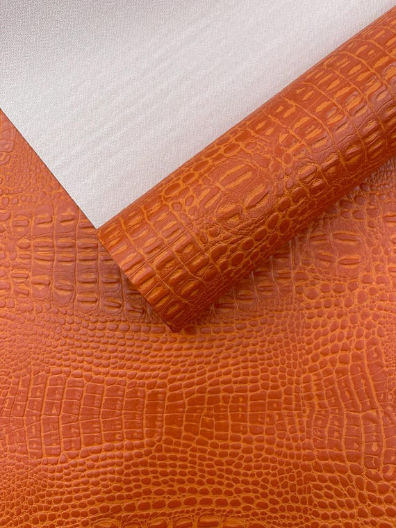 Orange Crocodile Marine Vinyl 2 tone Upholstery, Crocodile Skin Texture Faux Leather PVC Vinyl, 54" Wide.