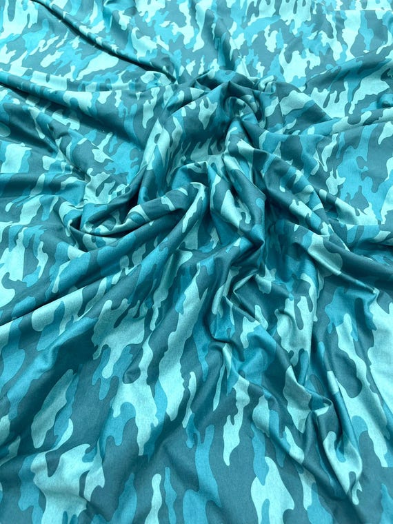 Aqua Blue/Turquoise  Heather Gray Camouflage Polyester Spandex 58" Wide-Sold By The Yard.