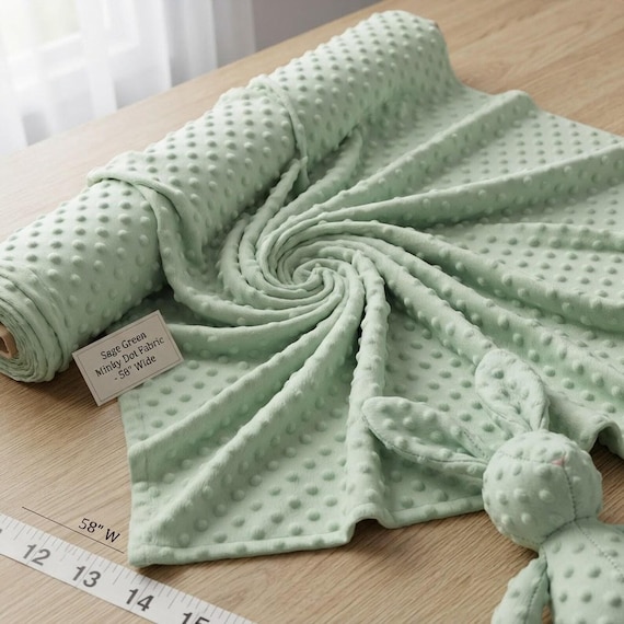Sage Minky Dot Fabric, 100% Polyester 58" Wide| Stuff | Blankets Sold by the Yard