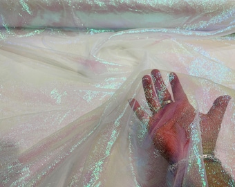 Iridescent Crush 40-45 Inches Wide 100% Polyester Soft Light Weight, Sheer, See Through iridescent Organza-Sold By The Yard. White