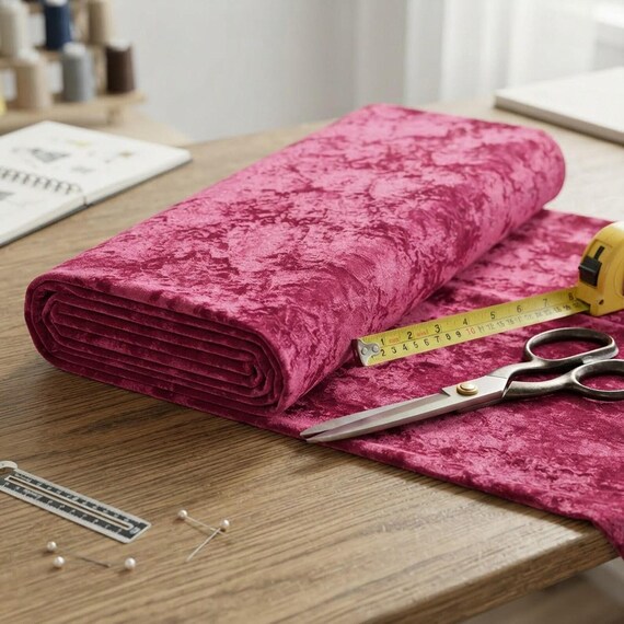 Fuchsia 59/60" Wide Crushed Stretch Panne Velvet Velour Fabric Sold By The Yard.