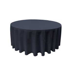 Navy Blue Solid Round Polyester Poplin Tablecloth With Seamless.