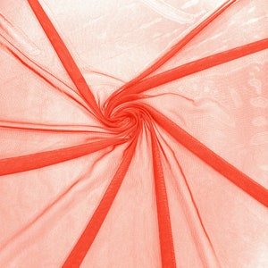Coral 58/60&quot; Wide Solid Stretch Power Mesh Fabric Spandex/ Sheer See-Though/Sold By The Yard.
