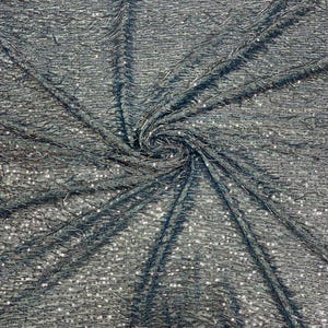 Baby Blue Vegas Beaded Sequin Stretch Mesh Fabric, Embroidered Design for Prom Gown, by The Yard