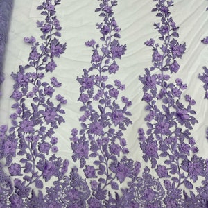3D floral design embroider with pearls in a mesh lace-sold by the yard. Burgundy