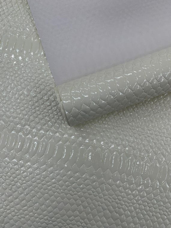 Natural Ivory Cobra Snake Shiny Vinyl 3D Embossed Fabric / 2 Tone Cobra Snake Vinyl Leather 54" Wide