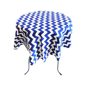 Round Poly Cotton Print Tablecloth, Chevron Royal Blue, ( Choose Size Below )