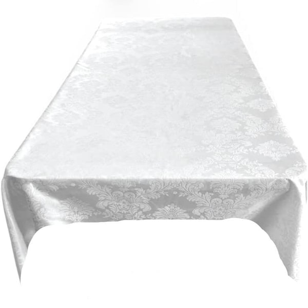 Nappe rectangulaire - Nappe décorative en polyester de Damas (blanc sur blanc,