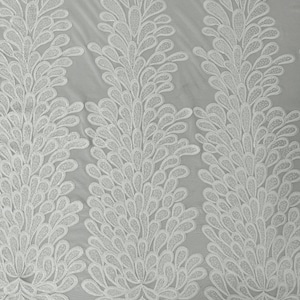Vegas Design-Feathers Peacock with Embroidery Sequins on Stretch Mesh Lace Fabric (By 3 Panels) White