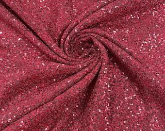 Metallic Tinsel Stretch Lurex Fabric With Sequins/58 Wide. Red