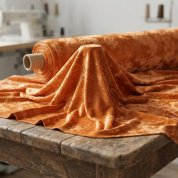 Orange 59/60" Wide Crushed Stretch Panne Velvet Velour Fabric Sold By The Yard.