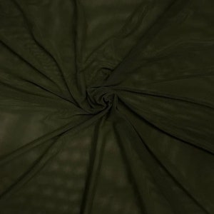 Dark Olive 58/60&quot; Wide Solid Stretch Power Mesh Fabric Nylon Spandex Sold By The Yard.