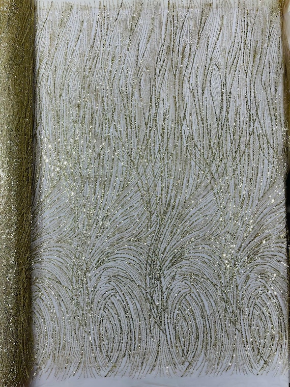 Champagne Fashion Glitter Design On A Mesh Lace Fabric/Prom.
