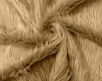 Camel Soft Faux Fur Fabric, Shaggy Long Pile for Crafts and Cosplay