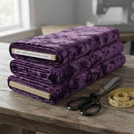 Purple 59/60" Wide Crushed Stretch Panne Velvet Velour Fabric Sold By The Yard.