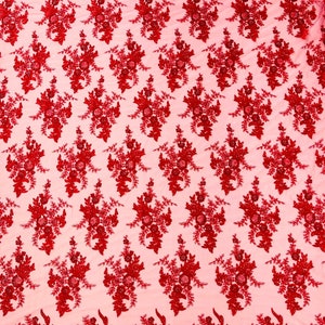 Red Gorgeous French design embroider and beaded on a mesh lace. Wedding/Bridal/Prom/Nightgown fabric.