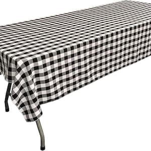 White & Black Polyester Poplin Gingham Checkered Rectangular Tablecloth.